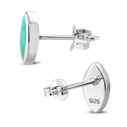 Turquoise Lens Shaped Sterling Silver Stud Earrings